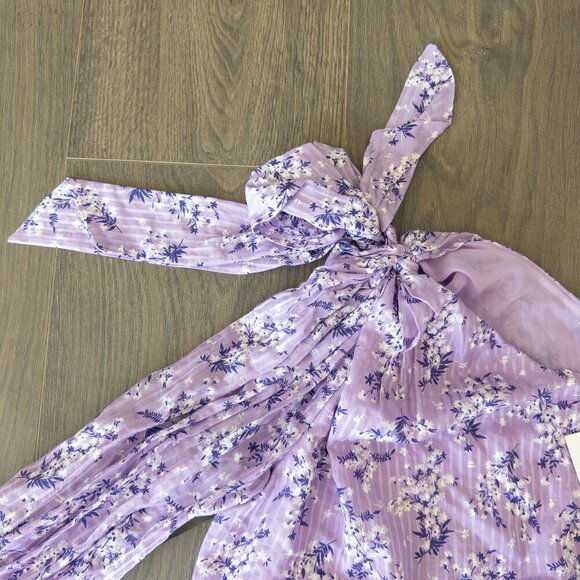 NWT Ulla Johnson Enid Lilac Purple Floral One Shoulder Bow Top Blouse, Size 0 - Picture 8 of 9